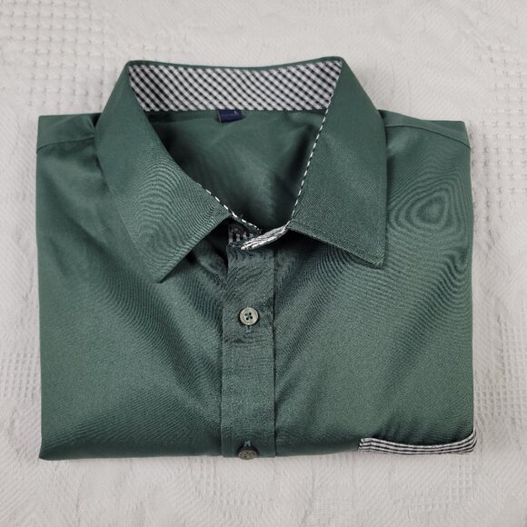 Design in Italy short‎ sleeve button up shirt green blk white men's size large - Picture 10 of 12